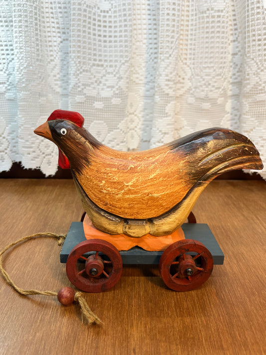 Vintage Wooden Rolling Chicken Toy