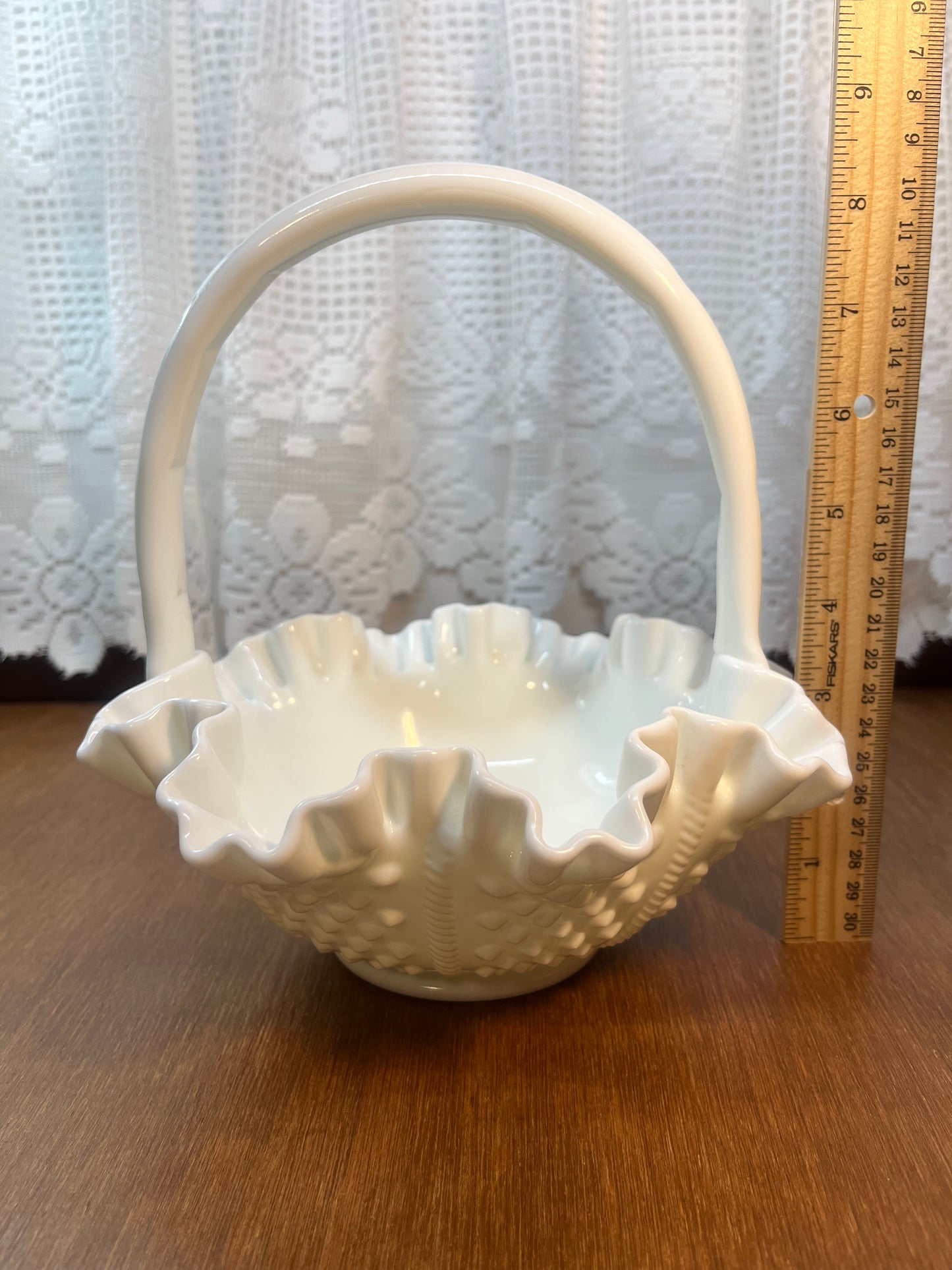 Vintage Milk Glass Fenton Hobnail Basket