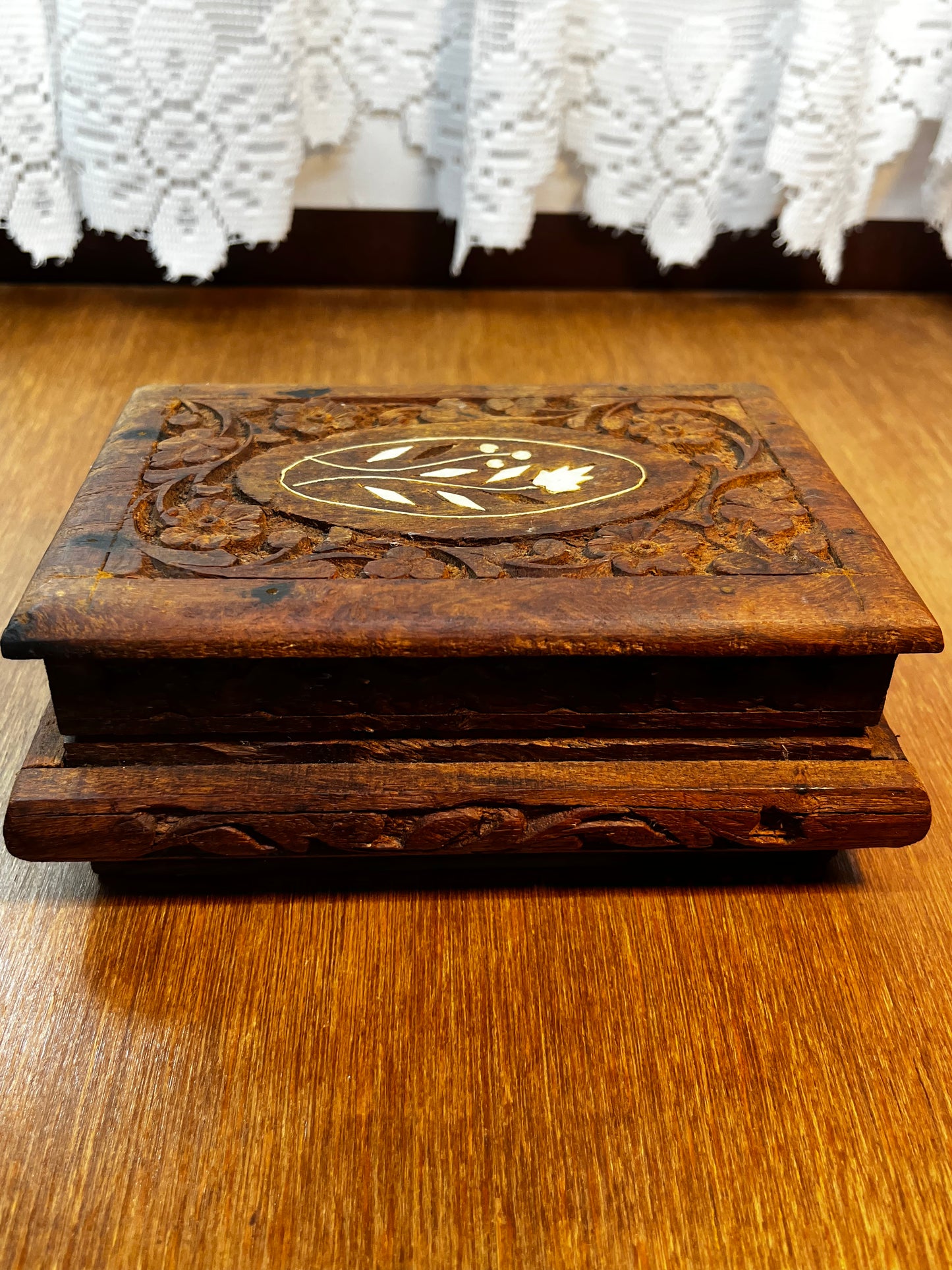 Vintage Hand Carved Wooden Floral Trinket Box