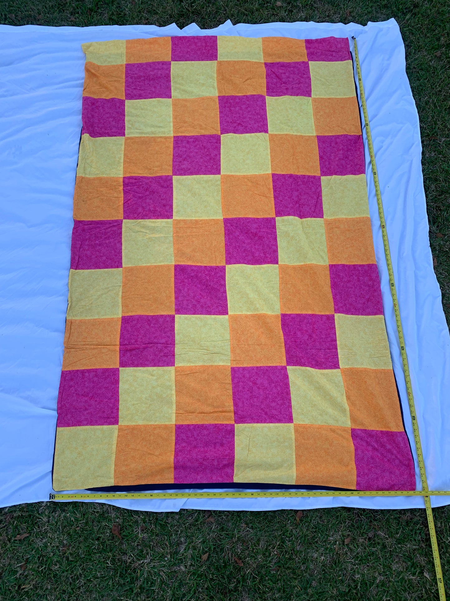 Multicolored Checker Patterned Handmade/Machine Sewn Quilt