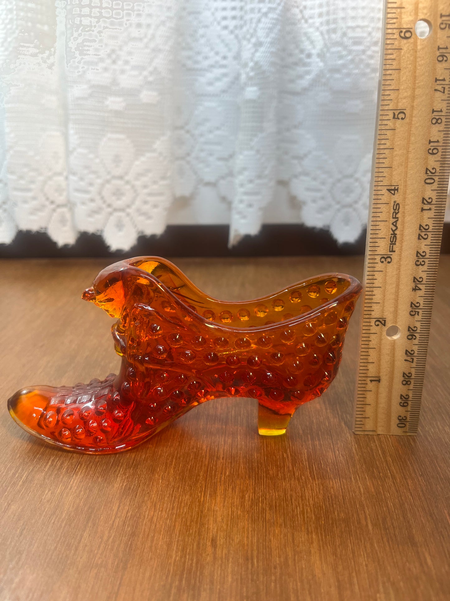 Vintage Amberina Fenton Art Glass Hobnail Shoe