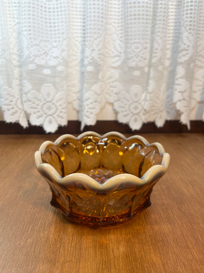 Vintage Amber Art Glass Fenton Scallop Top Grape Bowl