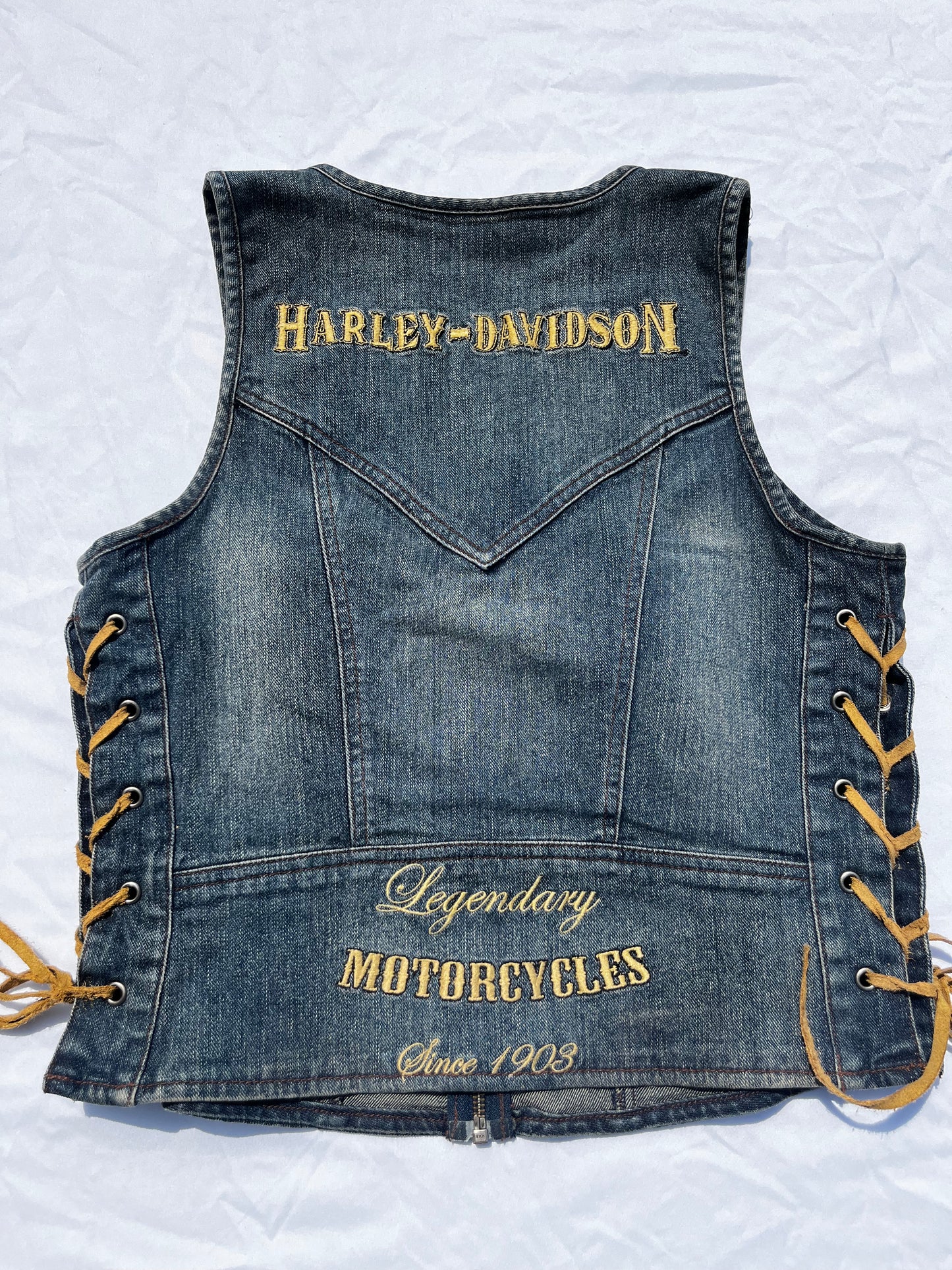 Womens Harley Davidson Embroidered Demin Lace Vest