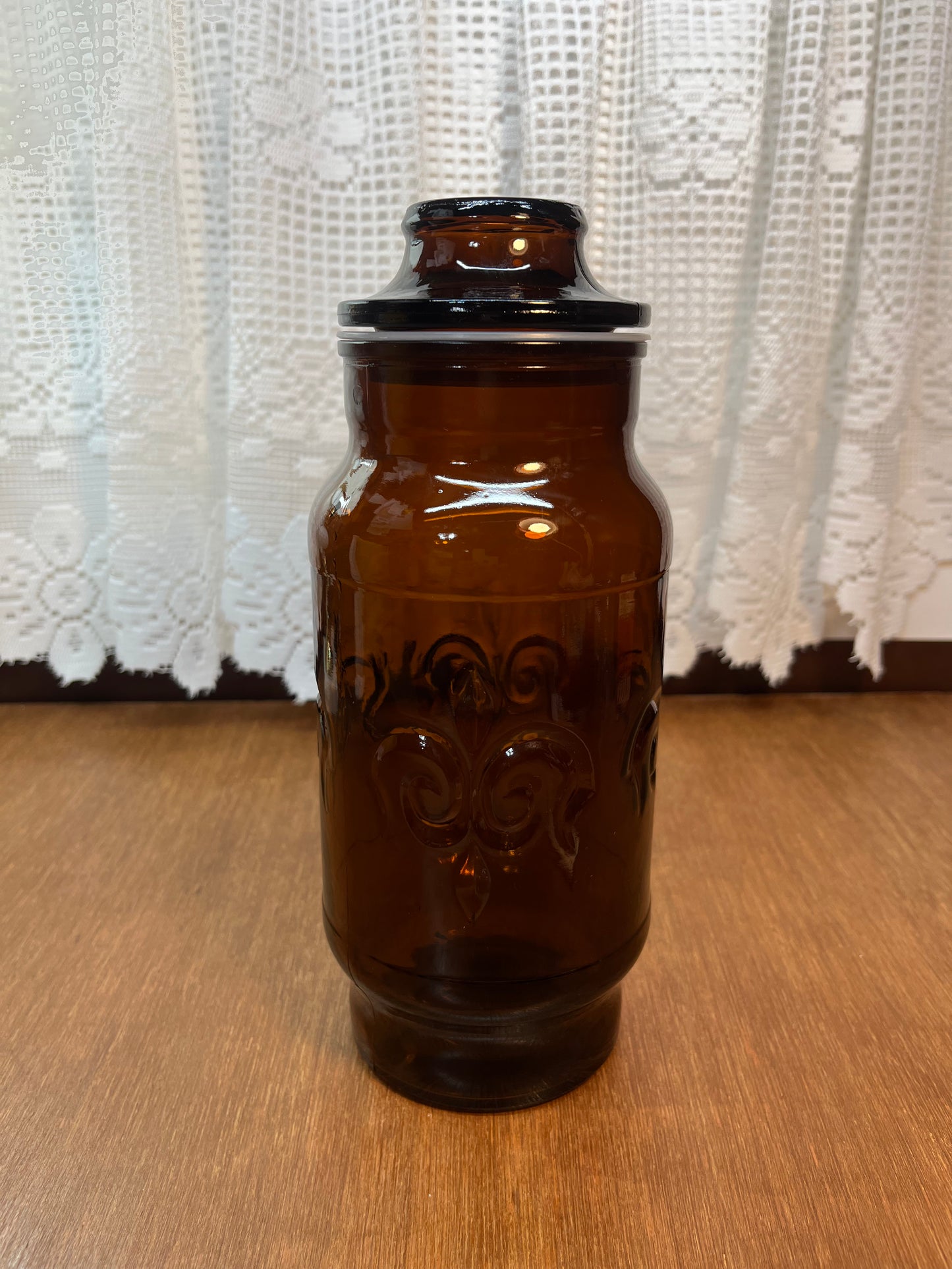 Vintage Amber Glass Jar With Lid