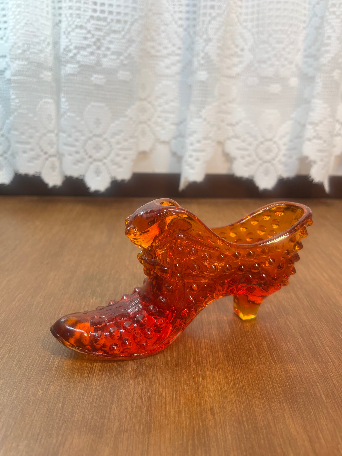 Vintage Amberina Fenton Art Glass Hobnail Shoe