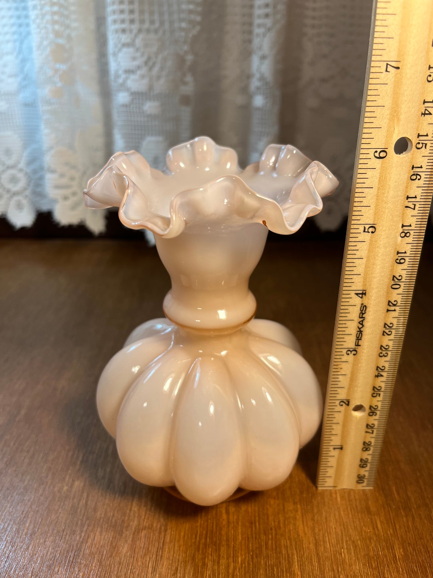 Vintage Dusty Rose/Pink Fenton Ruffle Top Vase