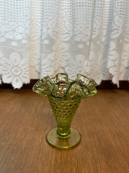 Vintage Green Fenton Hobnail Trumpet Art Glass