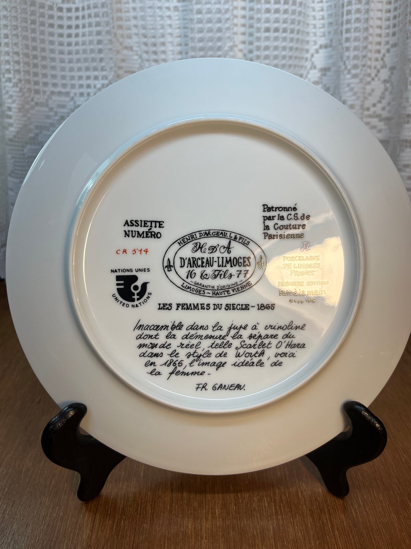 Vintage Collectible D Arceau-Limoges CR 514 Les Femmes Du Siecle 1865 Porcelain Plate