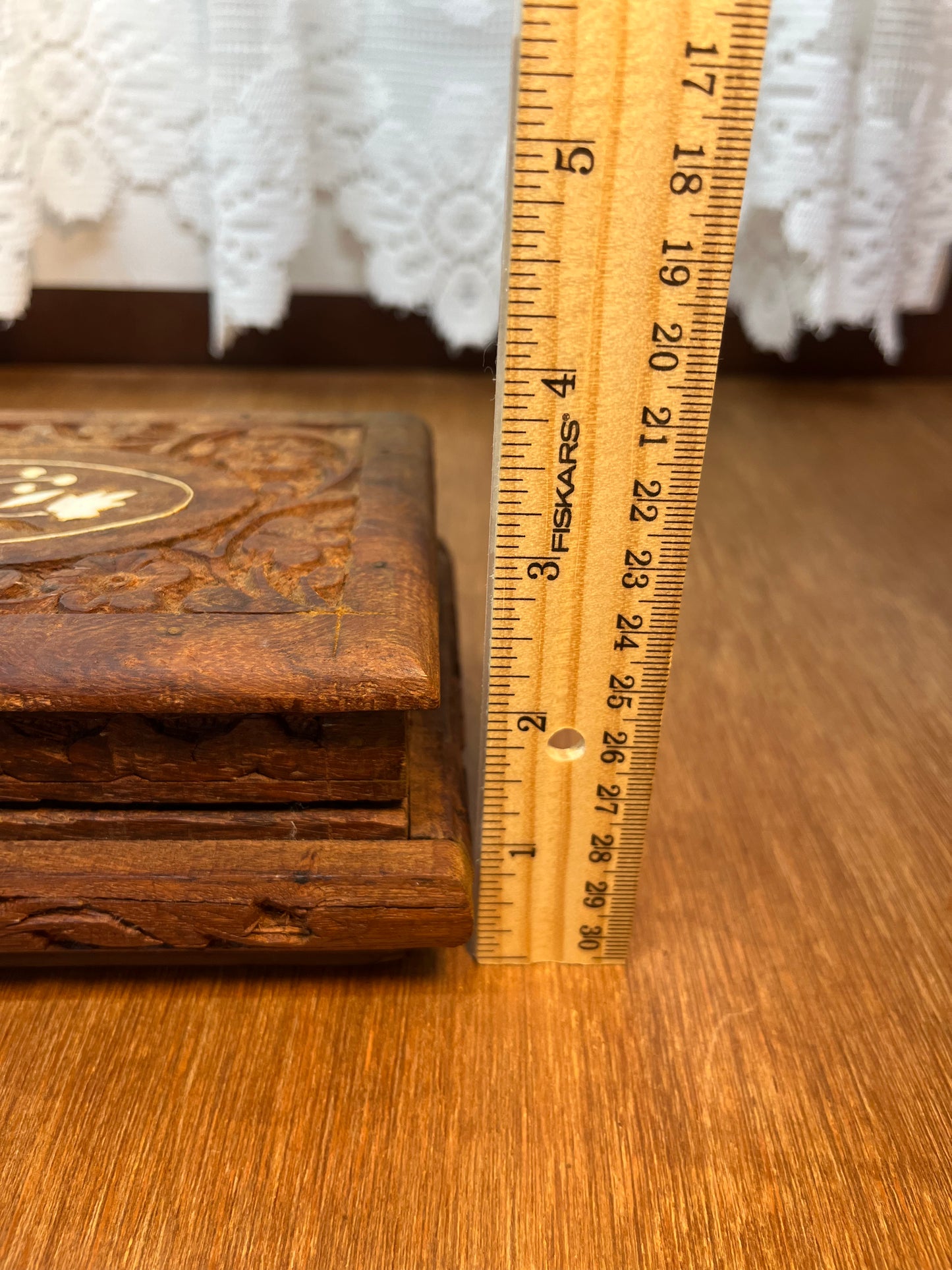 Vintage Hand Carved Wooden Floral Trinket Box