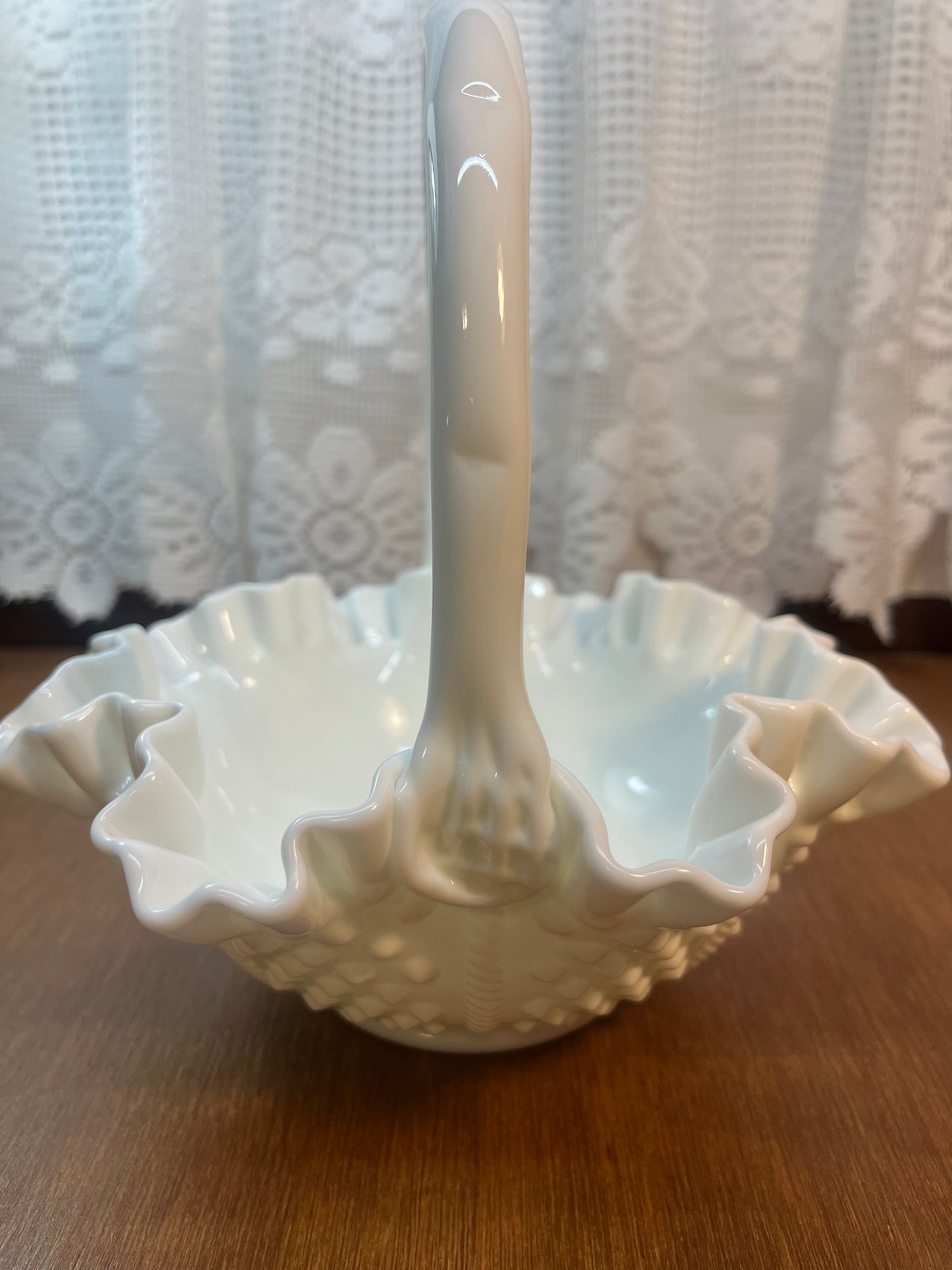 Vintage Milk Glass Fenton Hobnail Basket