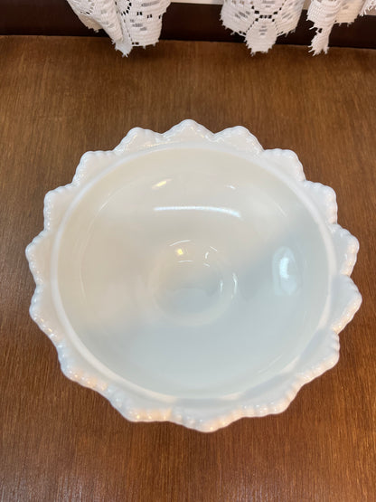 Vintage Milk Glass Hobnail Fenton Saw Tooth Pedestal Candy Bowl