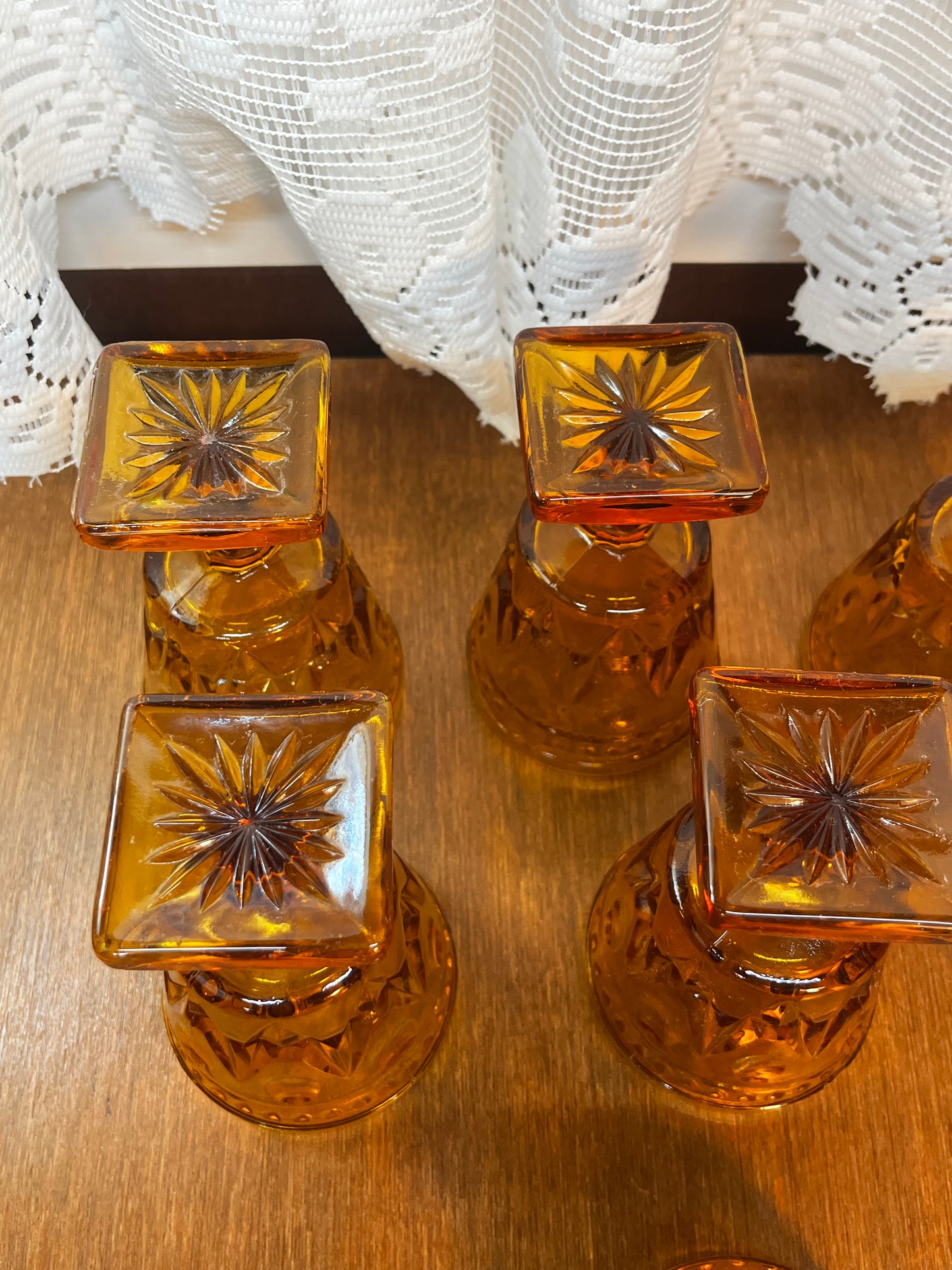 Eight Vintage Amber Indiana Glass Colony Park Lane Drinking Glasses