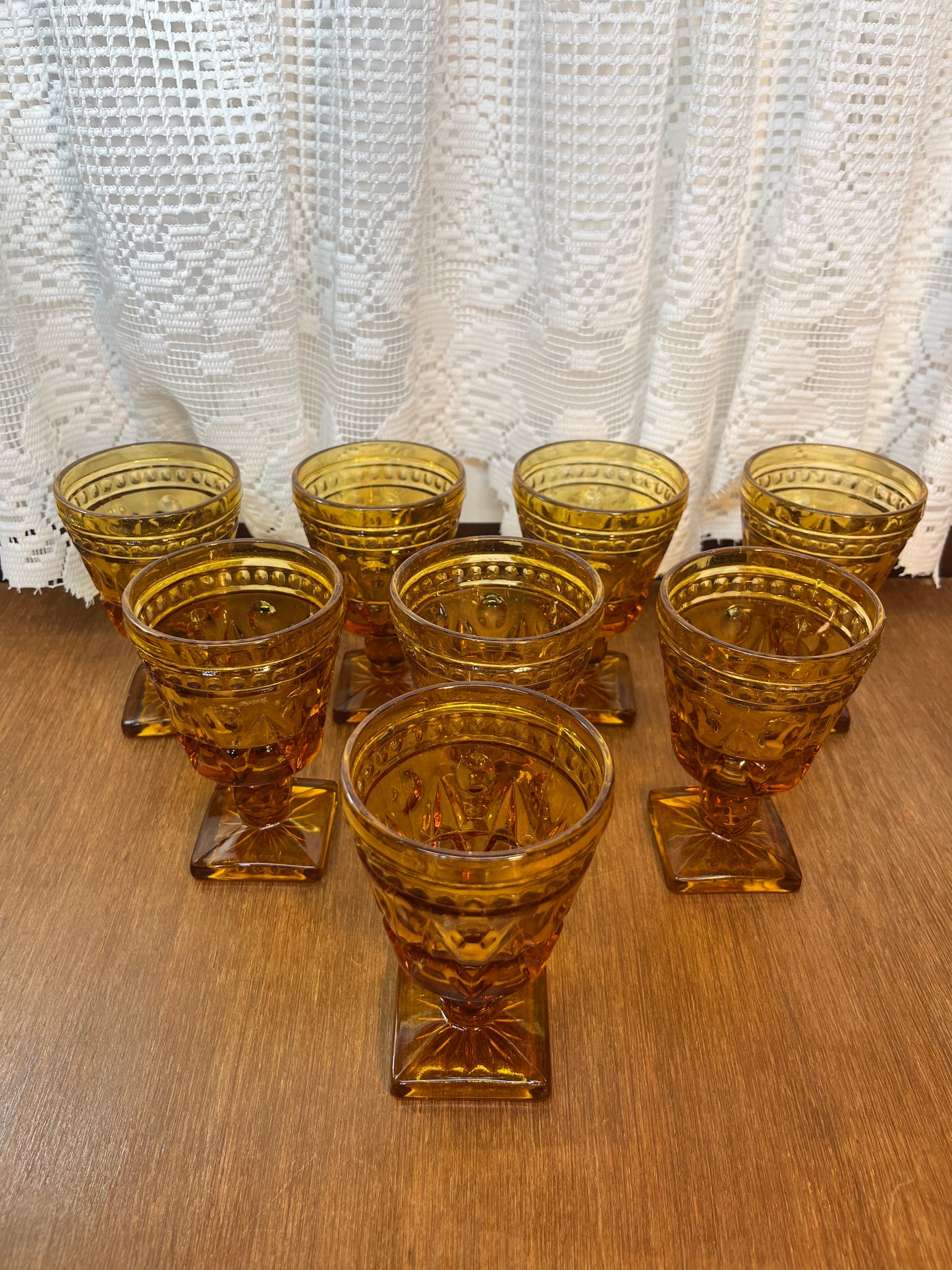 Eight Vintage Amber Indiana Glass Colony Park Lane Drinking Glasses