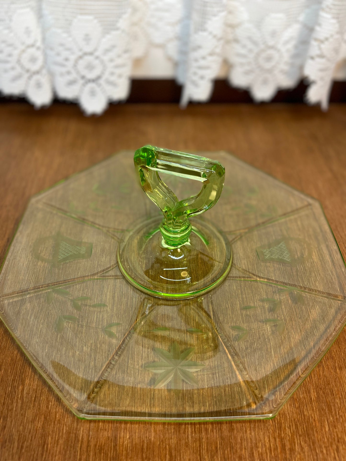 Vintage Uranium Floral/Basket Etched Octagon Tray