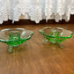 Vintage Set Of Uranium Glass Lotus Candle Holders