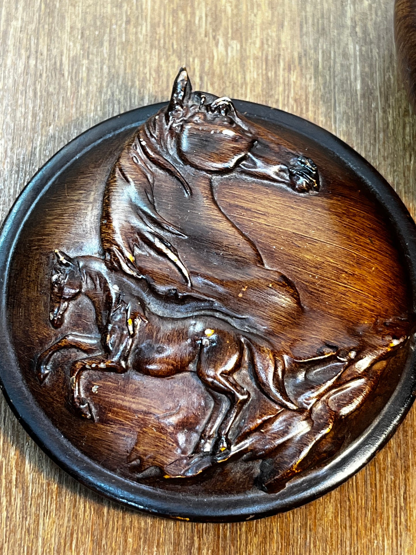 Wooden Horse Resin Round Trinket Box