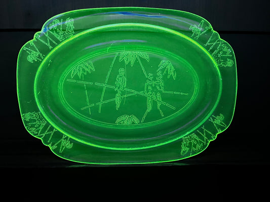 Vintage Uranium Decorative Bird Platter