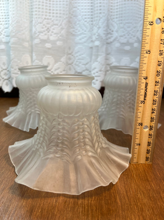 Three Frosted Ruffled Glass Shades