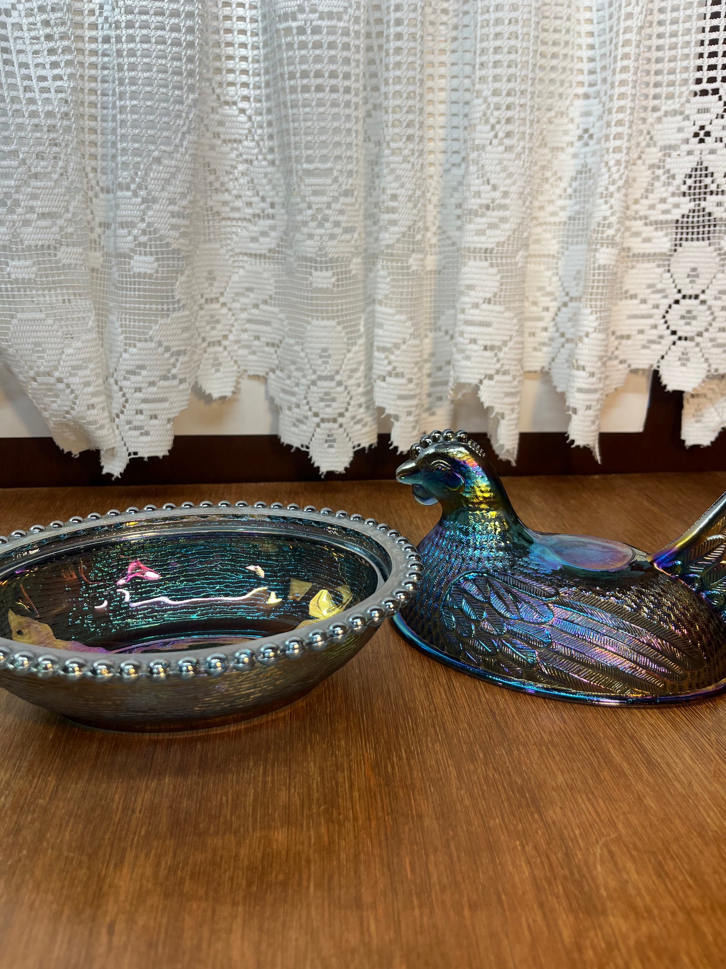 Vintage Indiana Carnival Glass Hen On Nest