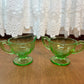 Vintage Floral Etched Uranium Cream & Sugar Glass Set