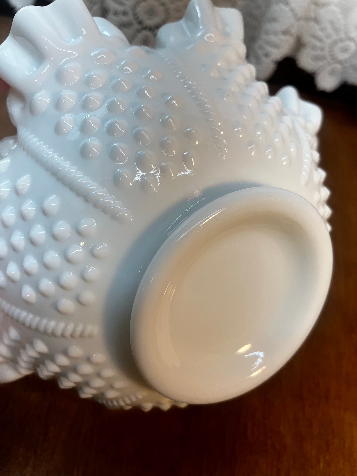 Vintage Milk Glass Fenton Hobnail Basket