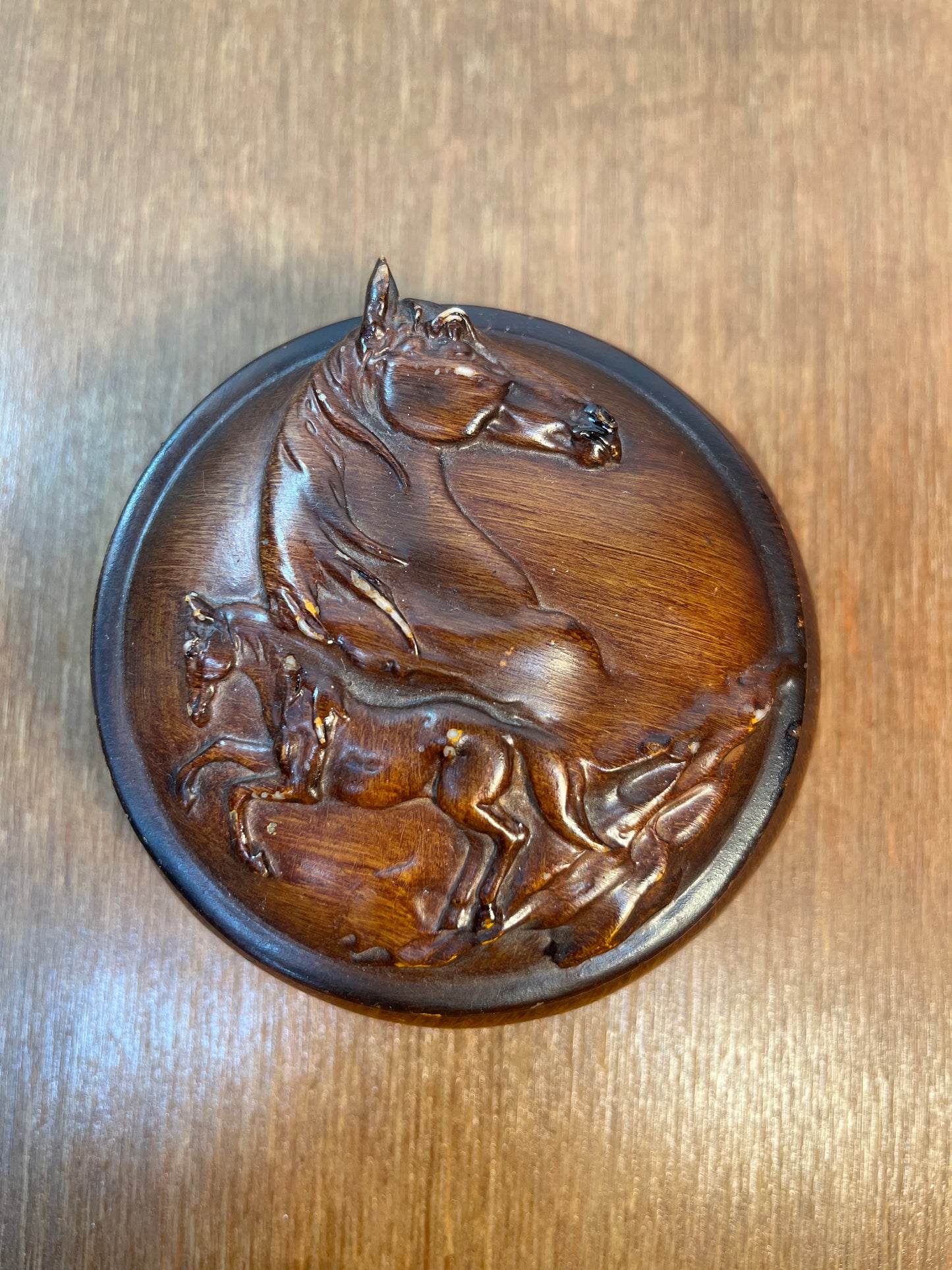 Wooden Horse Resin Round Trinket Box