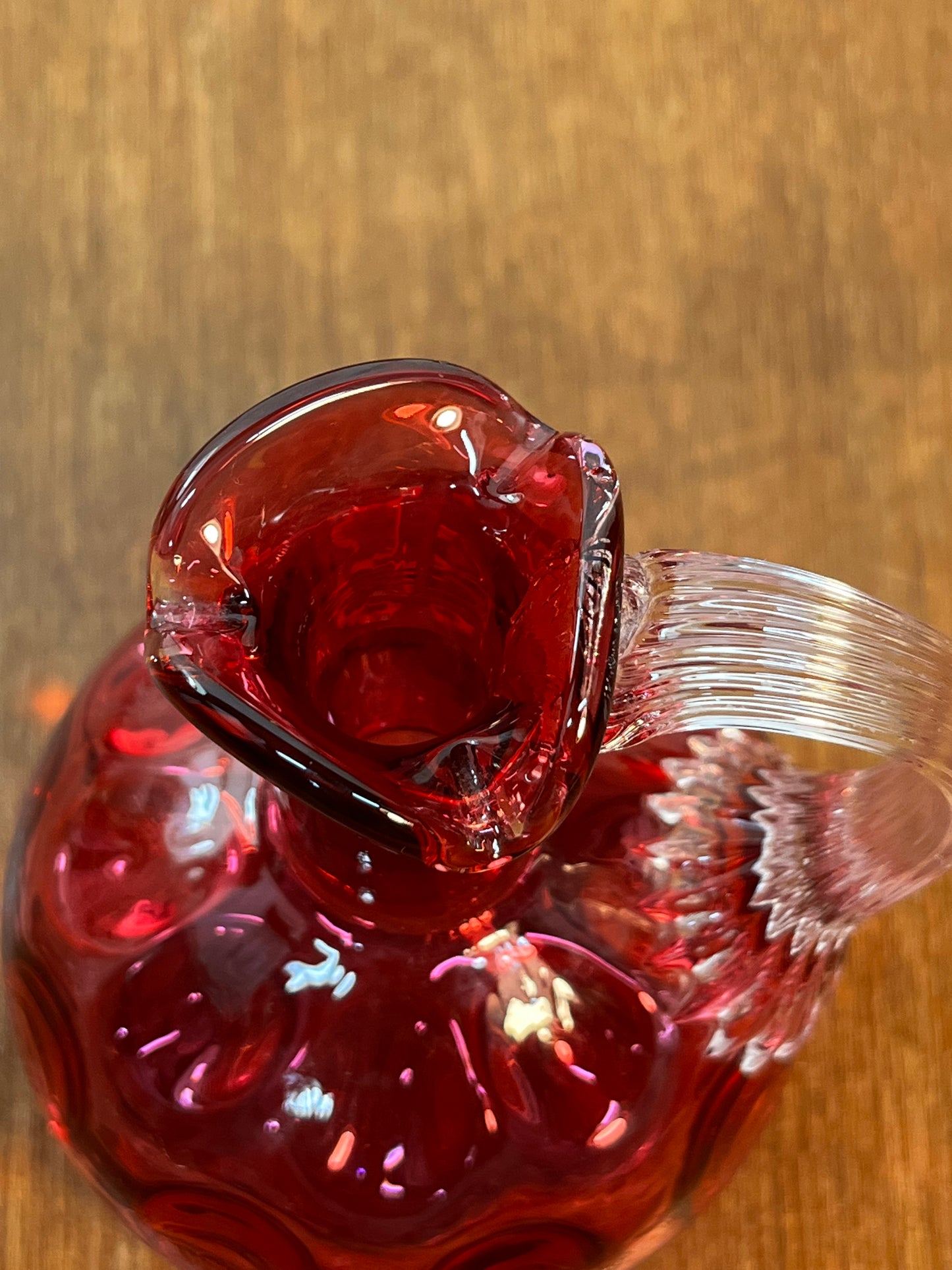 Vintage Cranberry Ruffle Top Art Glass Cruet