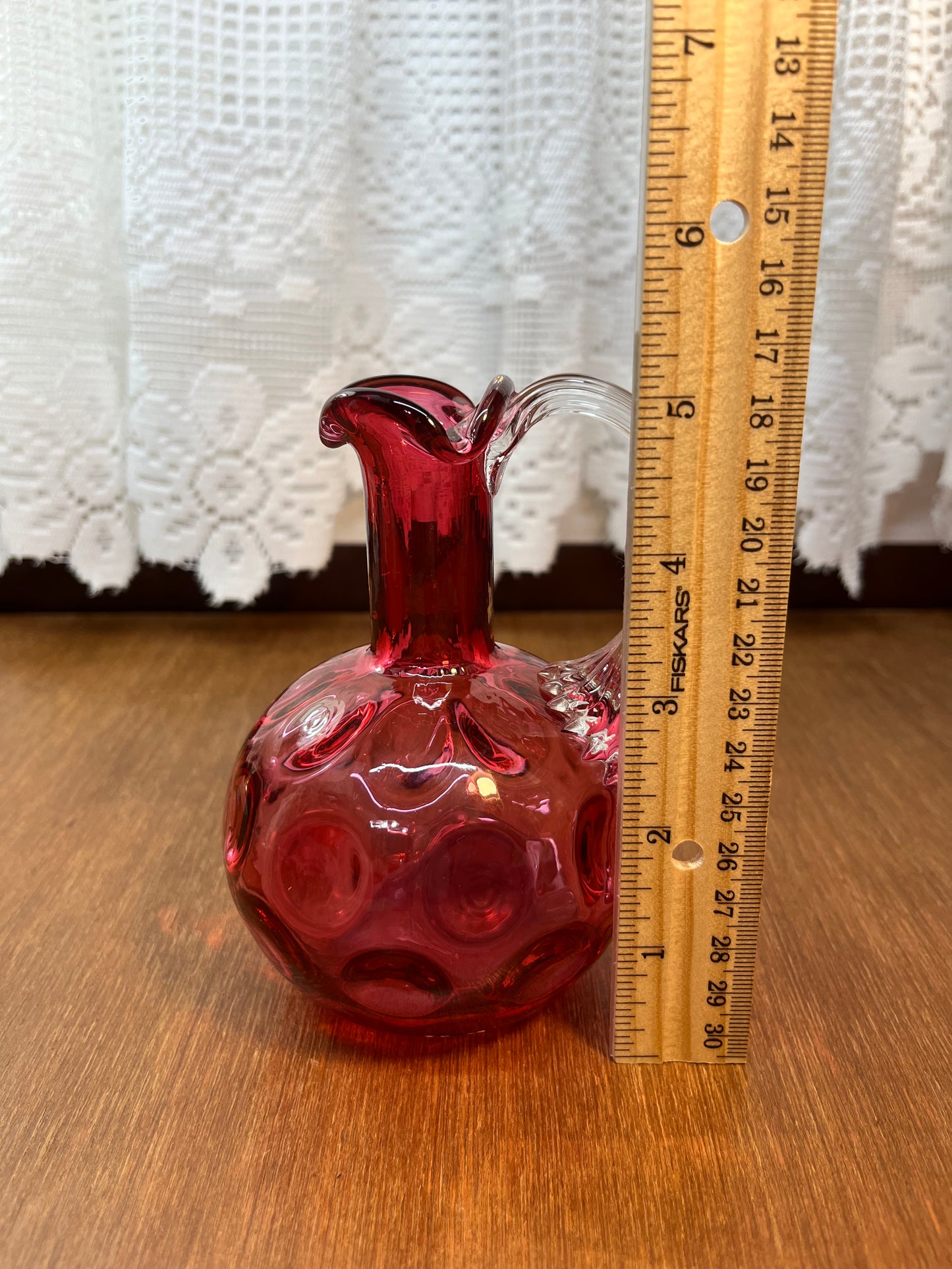 Vintage Cranberry Ruffle Top Art Glass Cruet