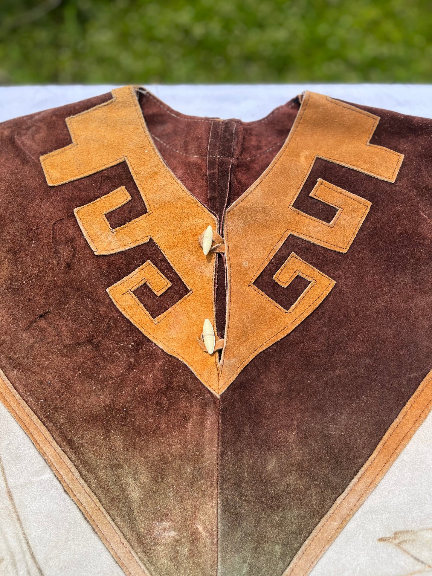 Vintage Leather Poncho With Eagle Design