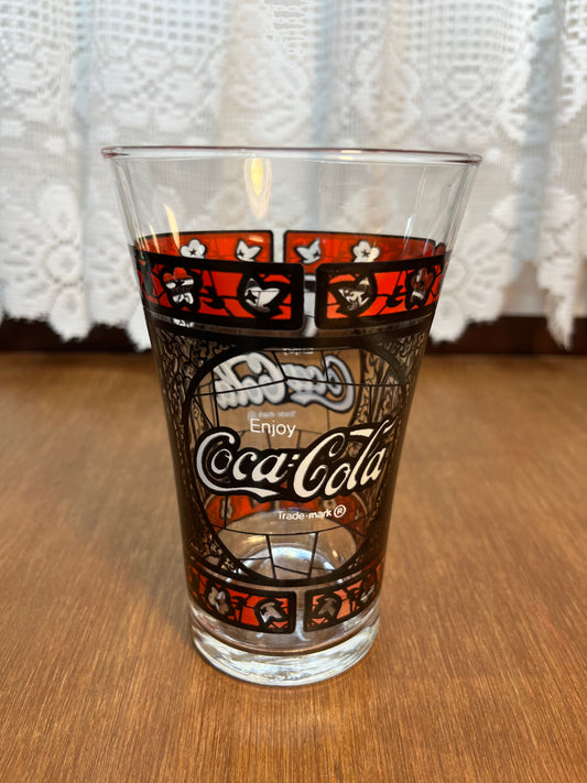 Vintage Flared Tiffany Style Red and Black Coca Cola Glass