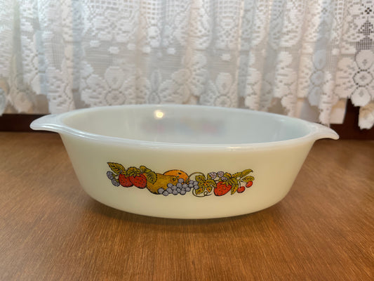 Vintage Milk Glass Fruit Harvest Anchor Hocking 1.5 QT Dish