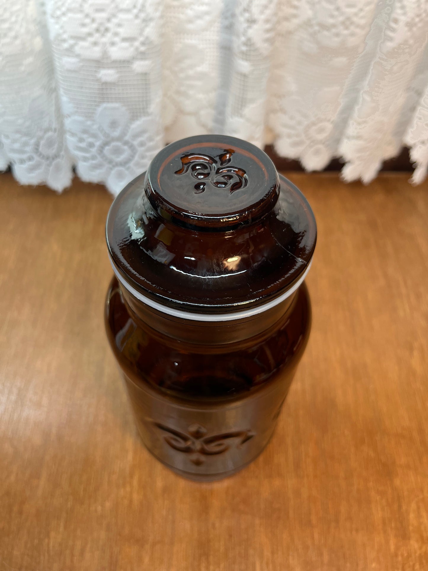 Vintage Amber Glass Jar With Lid