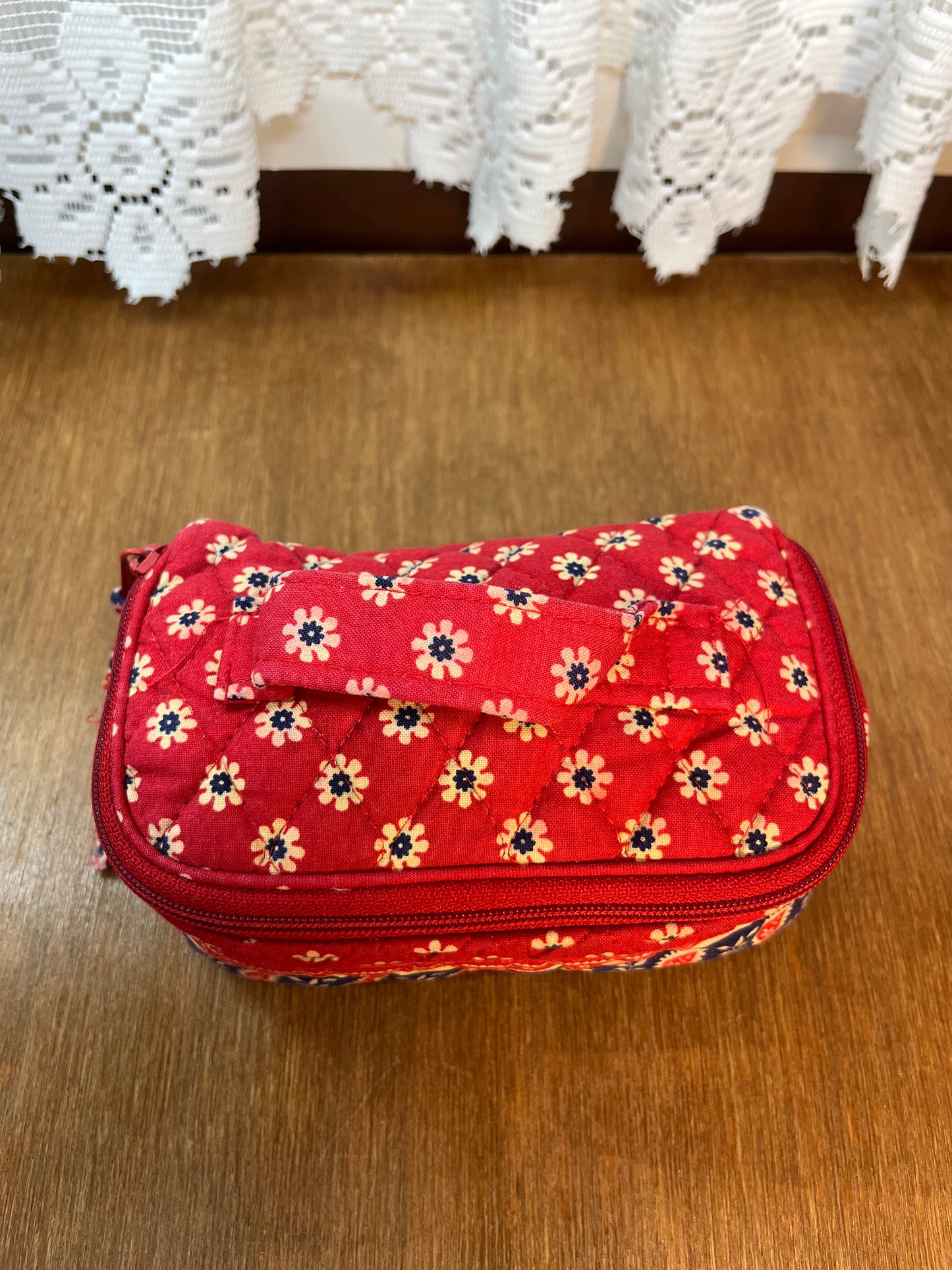 Red Floral Pattern Small Cosmetic Bag