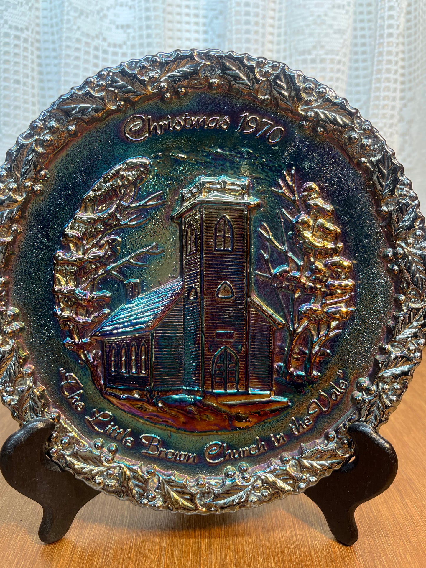 Vintage Carnival Glass Collectible Fenton Christmas Plate