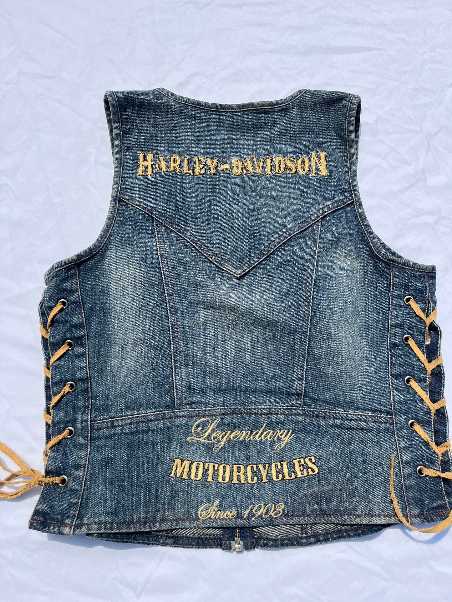 Womens Harley Davidson Embroidered Demin Lace Vest