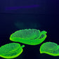 Vintage Set Of 3 Uranium Leaf Glass Dishes