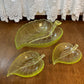 Vintage Set Of 3 Uranium Leaf Glass Dishes