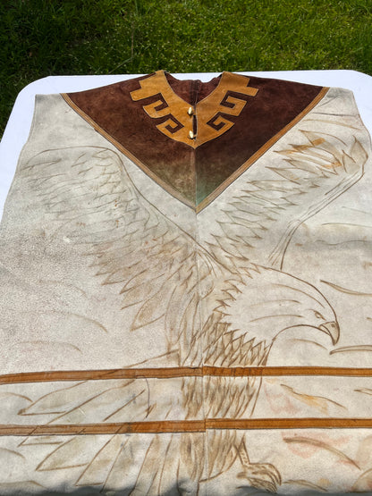 Vintage Leather Poncho With Eagle Design