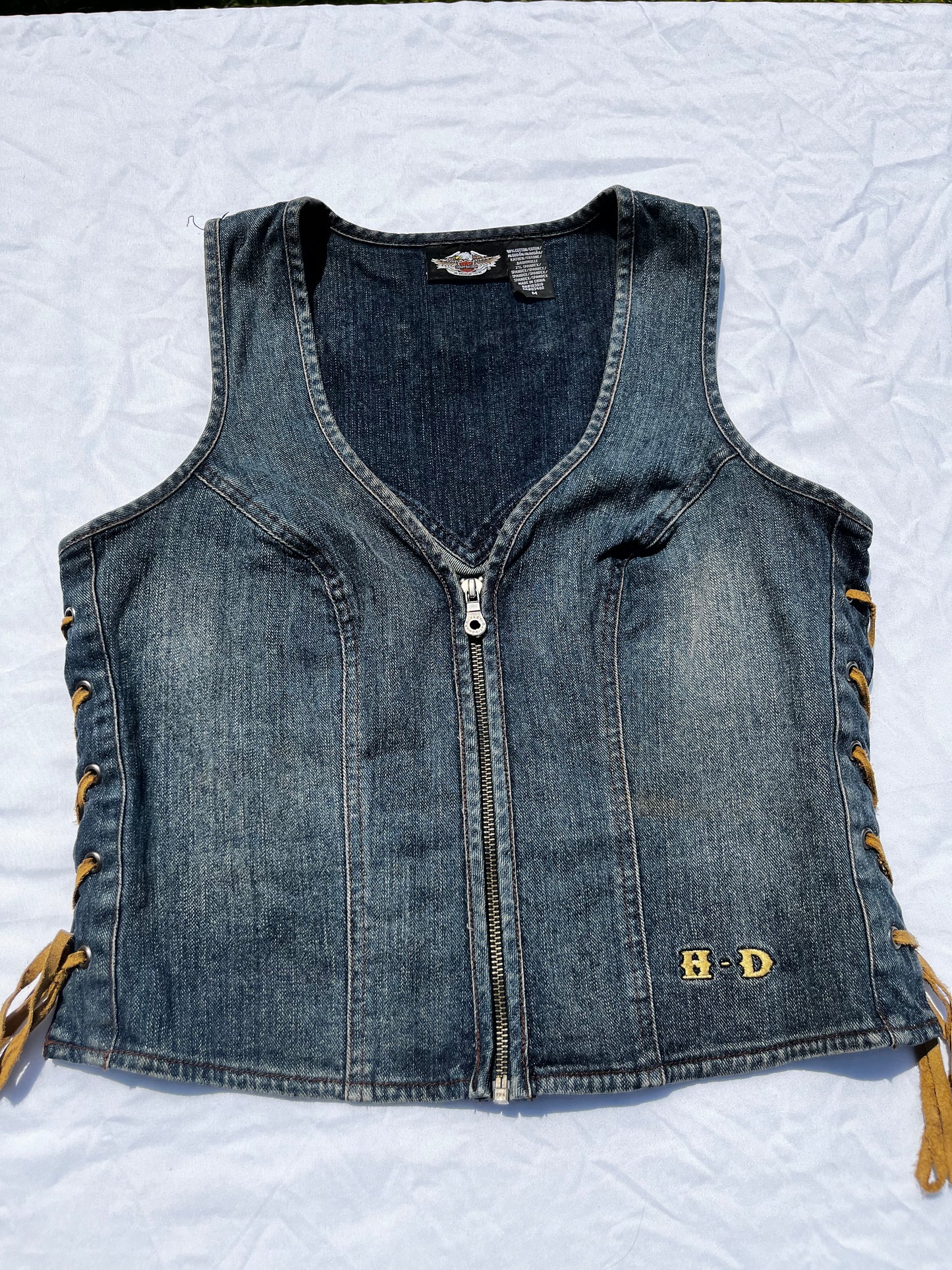 Womens Harley Davidson Embroidered Demin Lace Vest