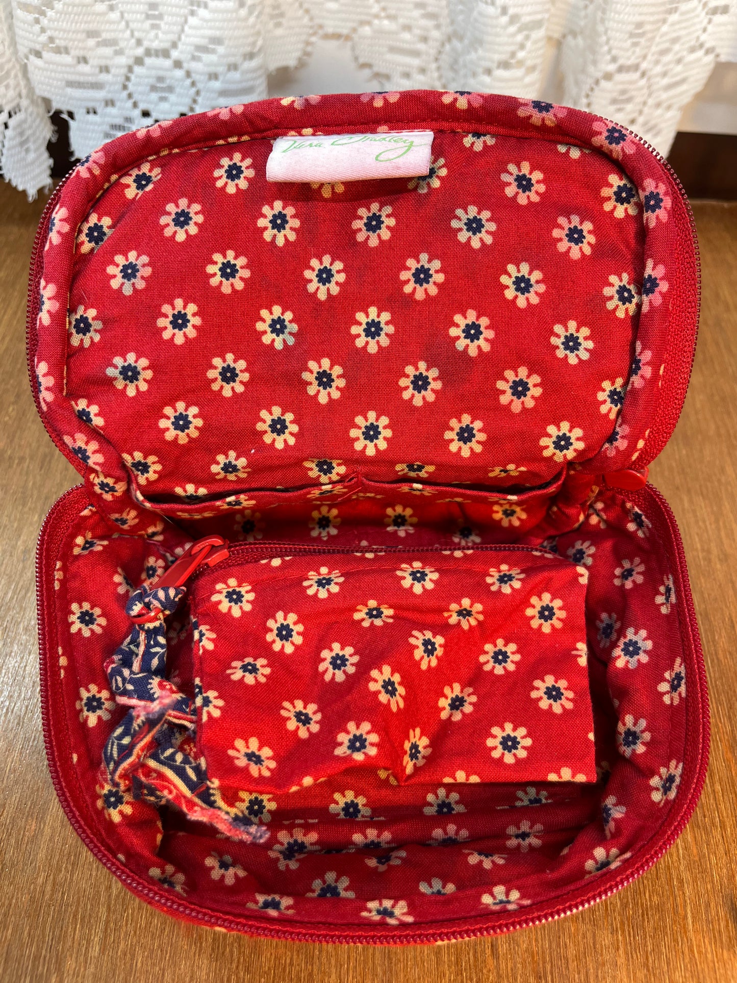 Red Floral Pattern Small Cosmetic Bag