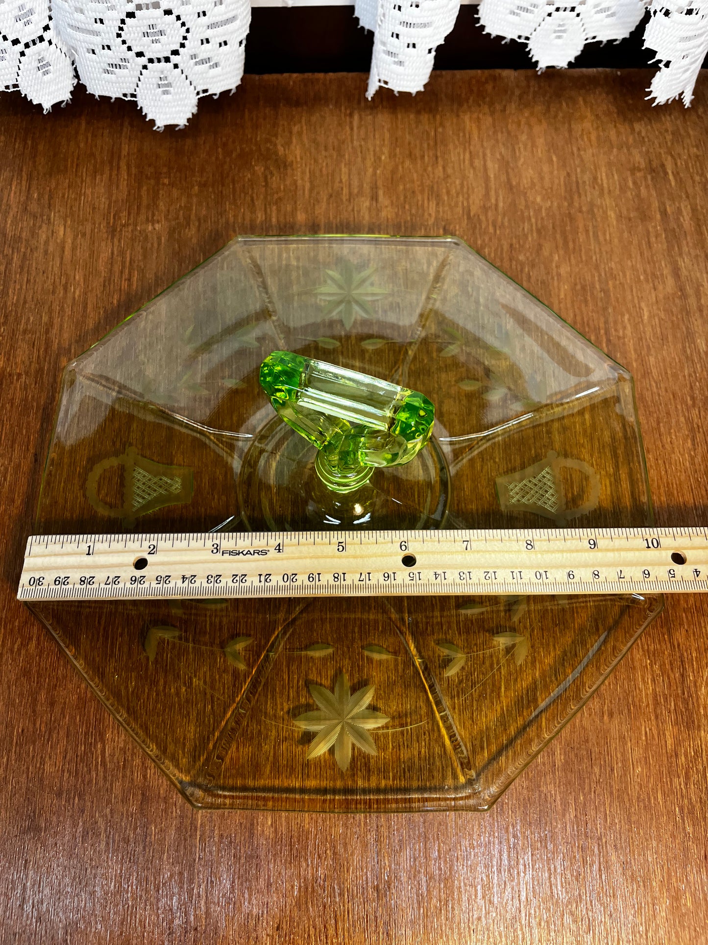 Vintage Uranium Floral/Basket Etched Octagon Tray