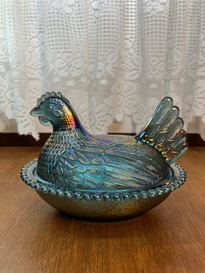 Vintage Indiana Carnival Glass Hen On Nest