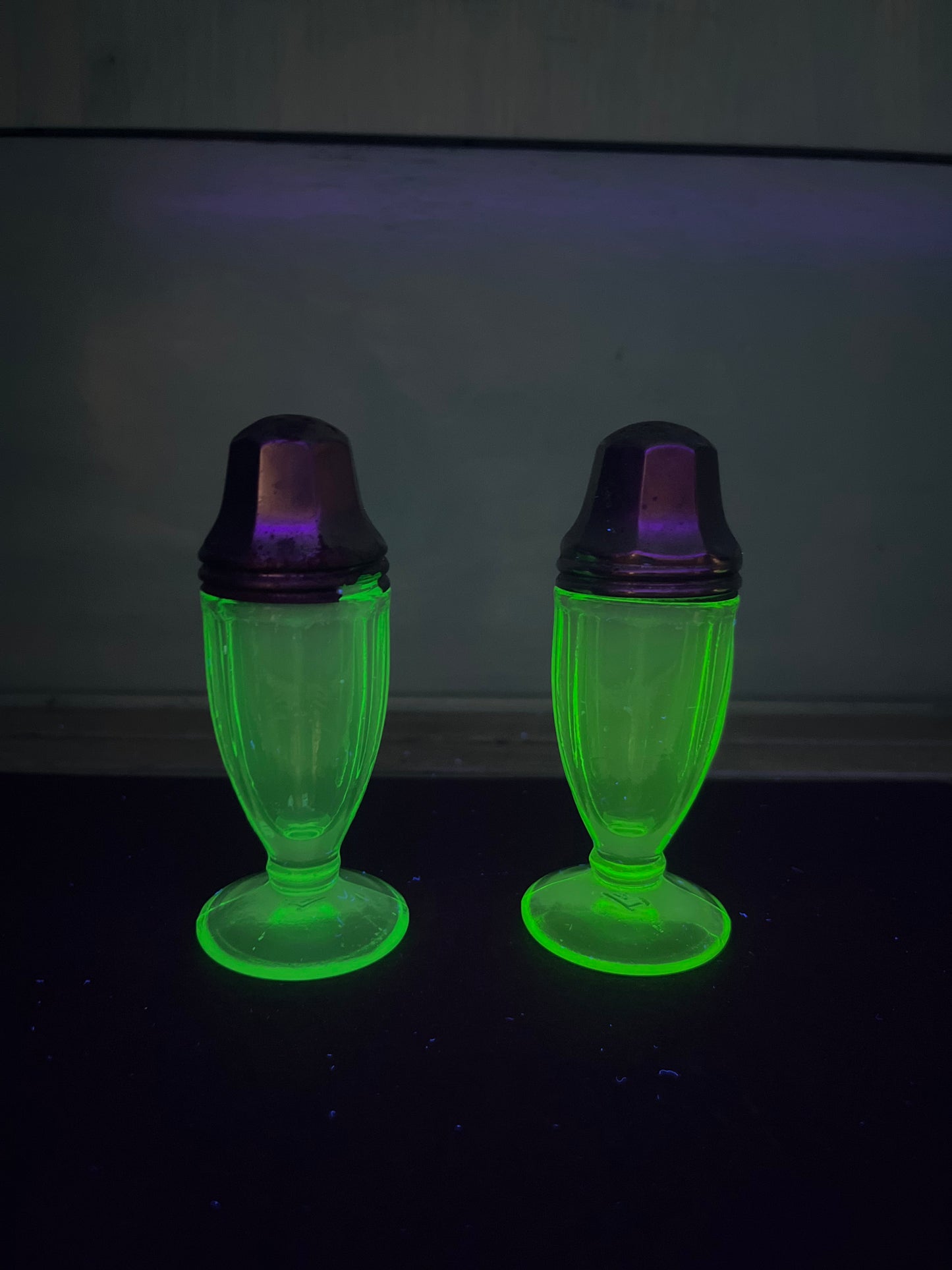 Vintage Uranium Glass Hazel Atlas Salt And Pepper Shaker Set