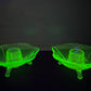 Vintage Set Of Uranium Glass Lotus Candle Holders