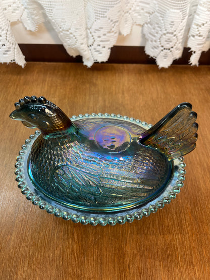 Vintage Indiana Carnival Glass Hen On Nest