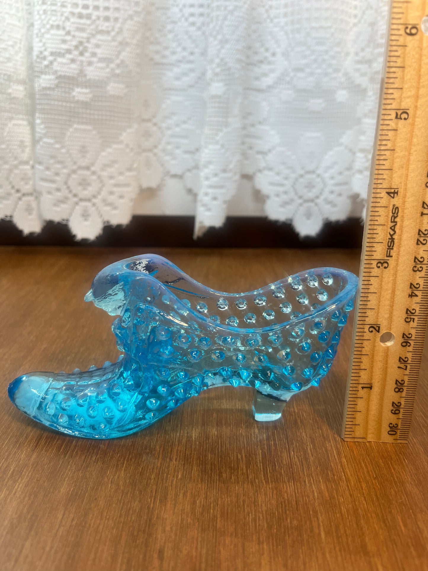 Vintage Aqua Fenton Hobnail Art Glass Shoe