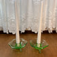 Vintage Set Of Uranium Glass Lotus Candle Holders