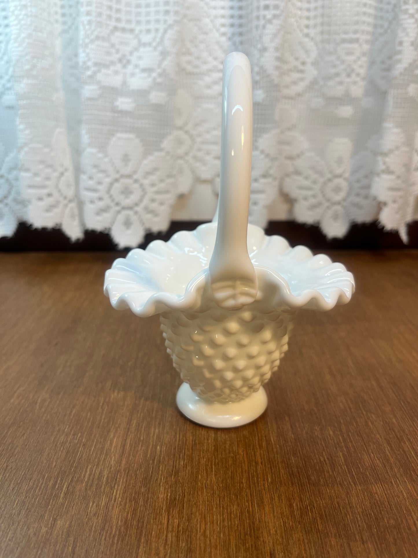 Vintage Mini Milk Glass Hobnail Fenton Basket