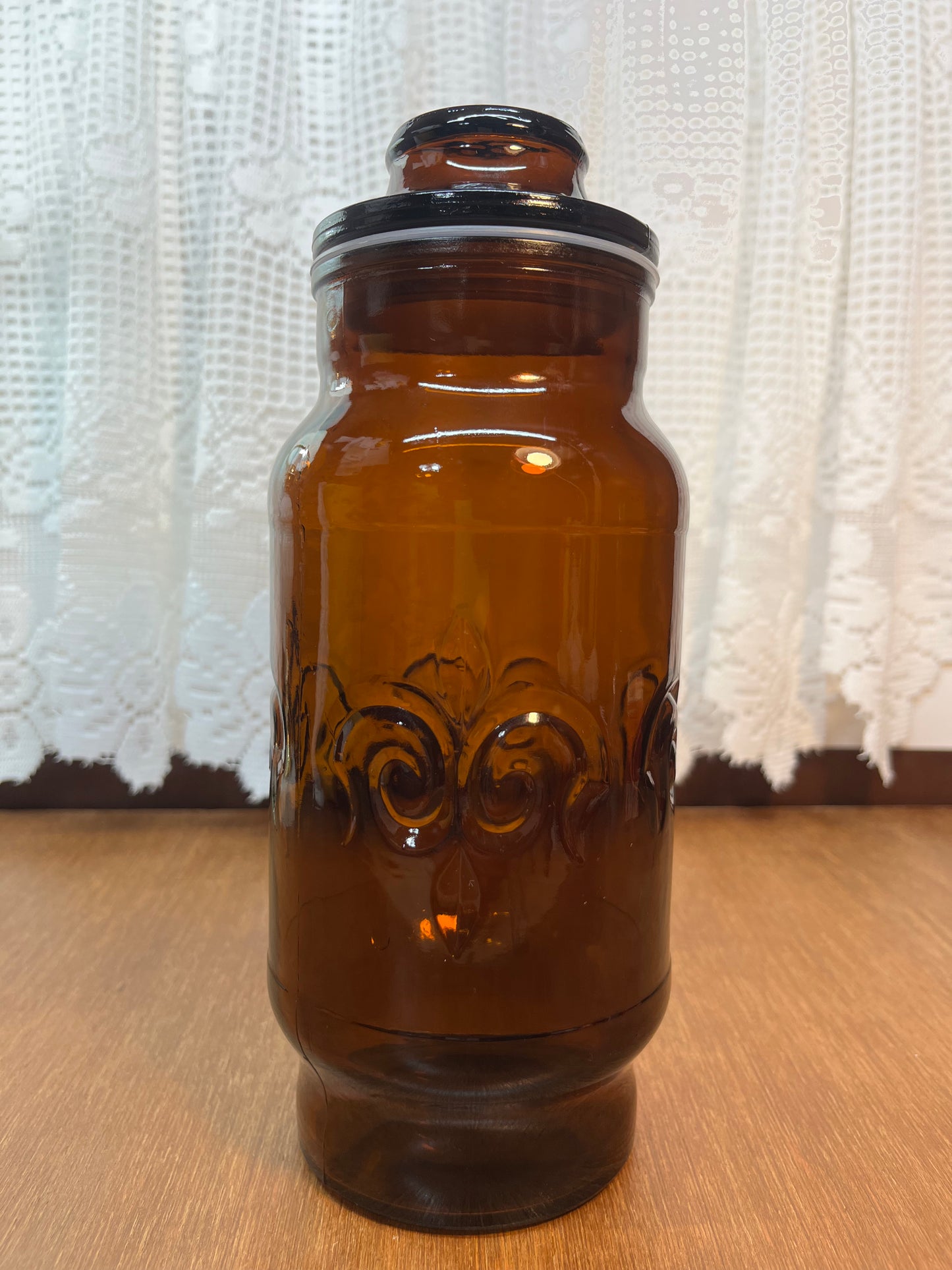 Vintage Amber Glass Jar With Lid