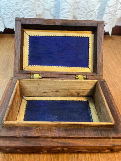 Vintage Hand Carved Wooden Floral Trinket Box
